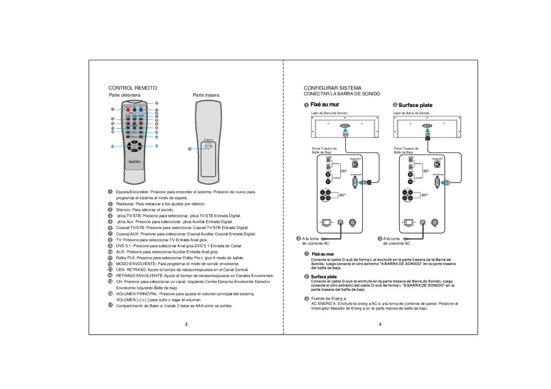 Kinyo HT-1037 manual Control Remoto Configurar Sistema, Conectar LA Barra DE Sonido, Fuente de Energía 