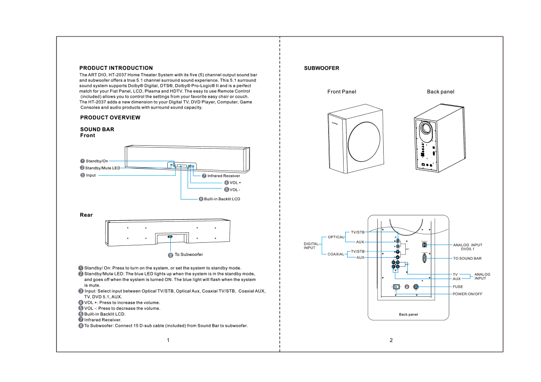 Kinyo HT-1037 manual Subwoofer 