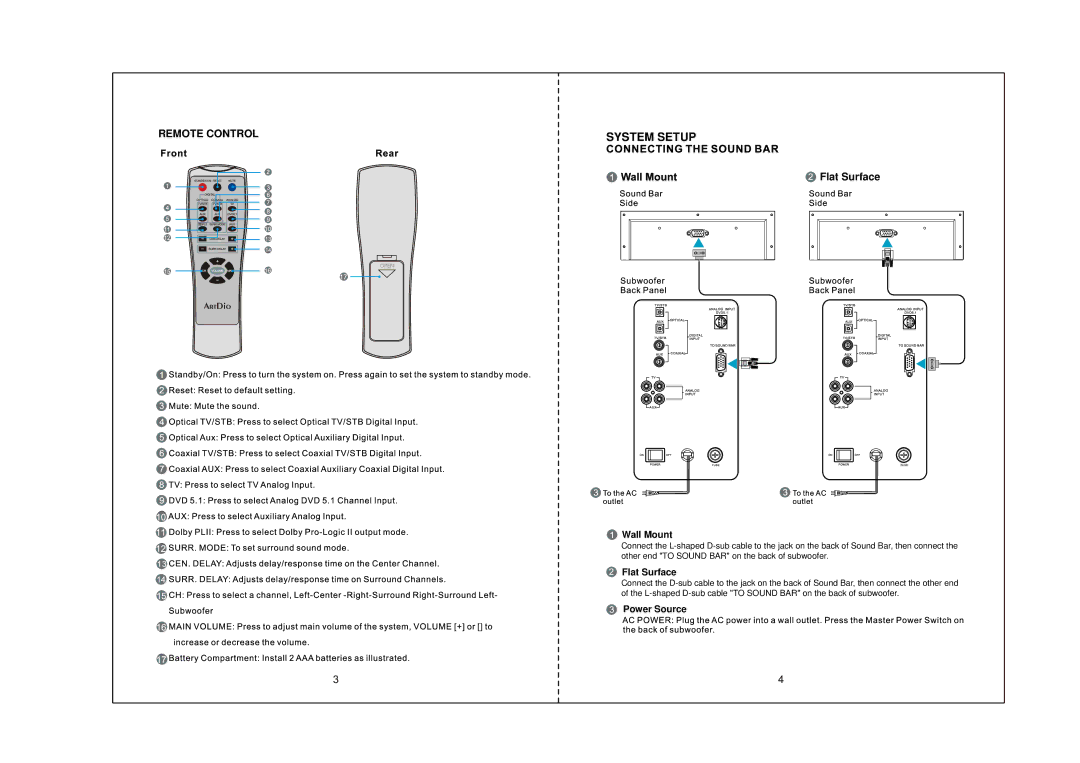 Kinyo HT-1037 manual System Setup, Flat Surface 