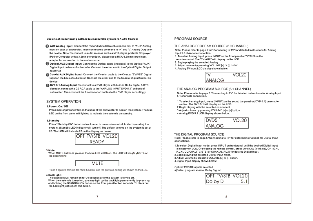 Kinyo HT-1037 manual Program Source 