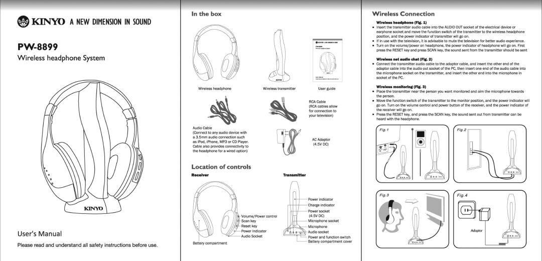 Kinyo Wireless Headphone System, PW-8899 manual 