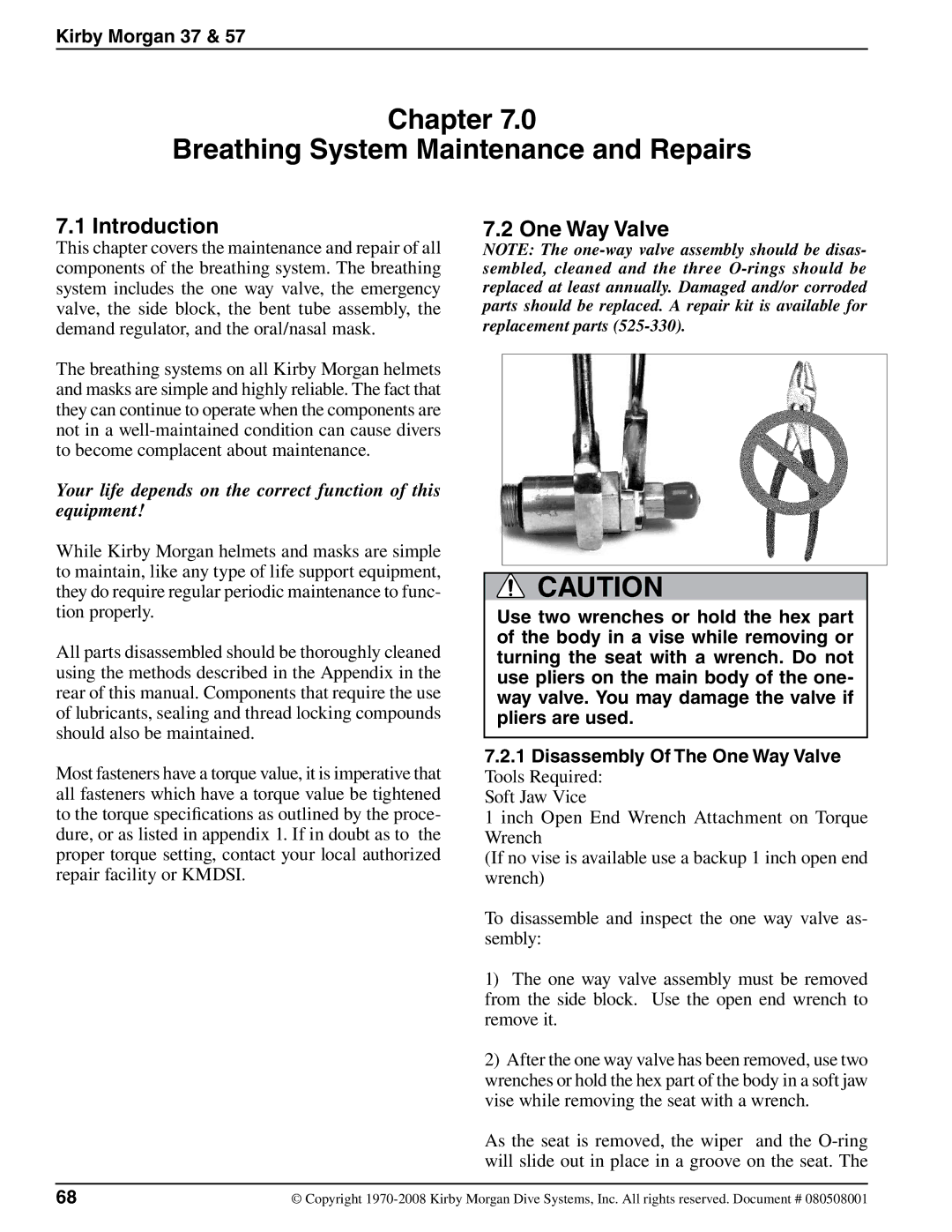 Kirby appendix Introduction, One Way Valve, Kirby Morgan 37 