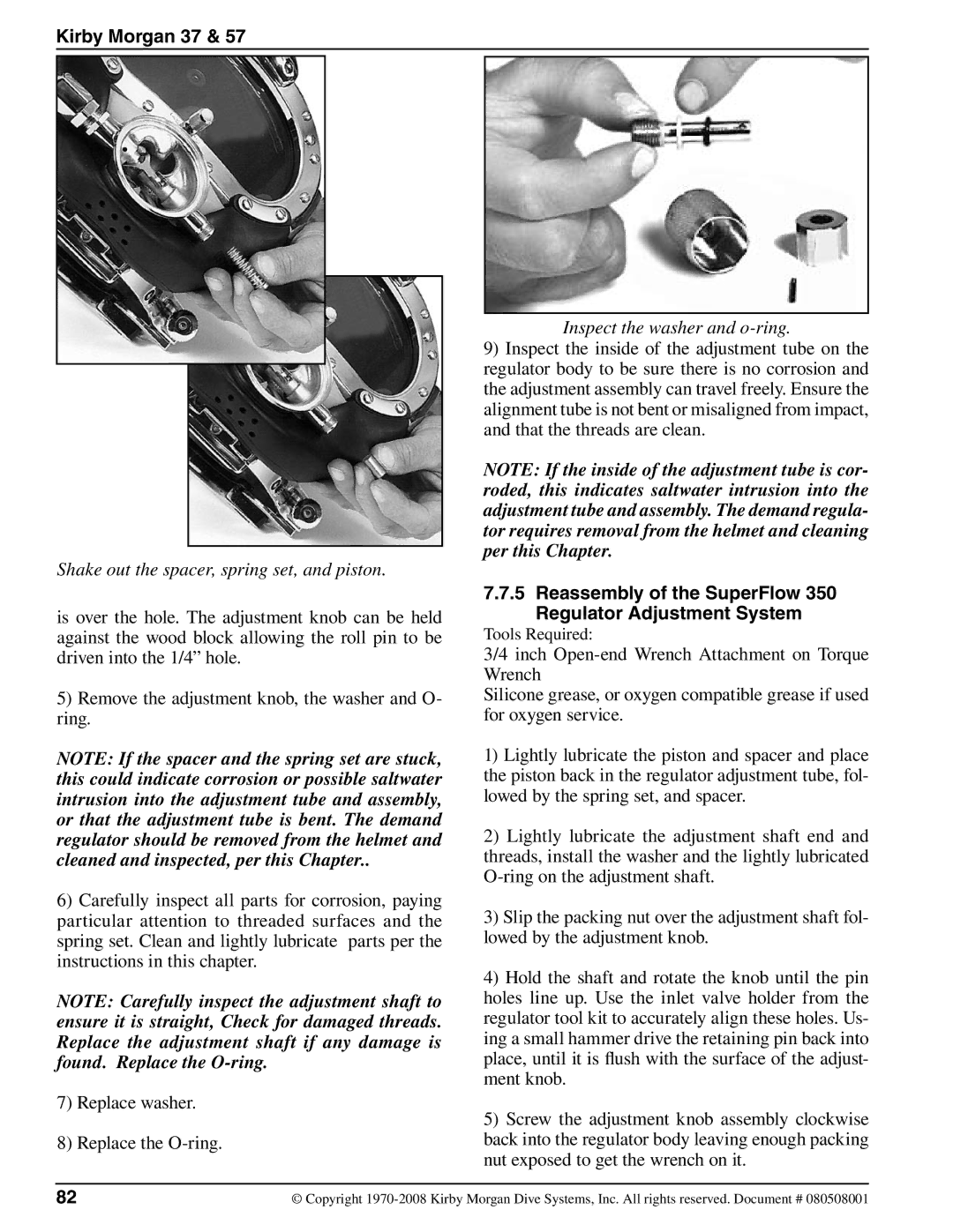 Kirby 37 appendix Shake out the spacer, spring set, and piston, Inspect the washer and o-ring 