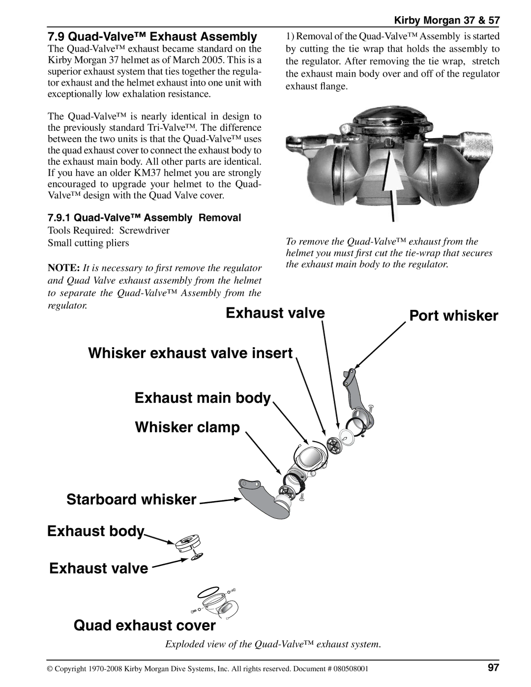 Kirby 37 appendix Quad-Valve Exhaust Assembly, Quad-Valve Assembly Removal, Exploded view of the Quad-Valve exhaust system 