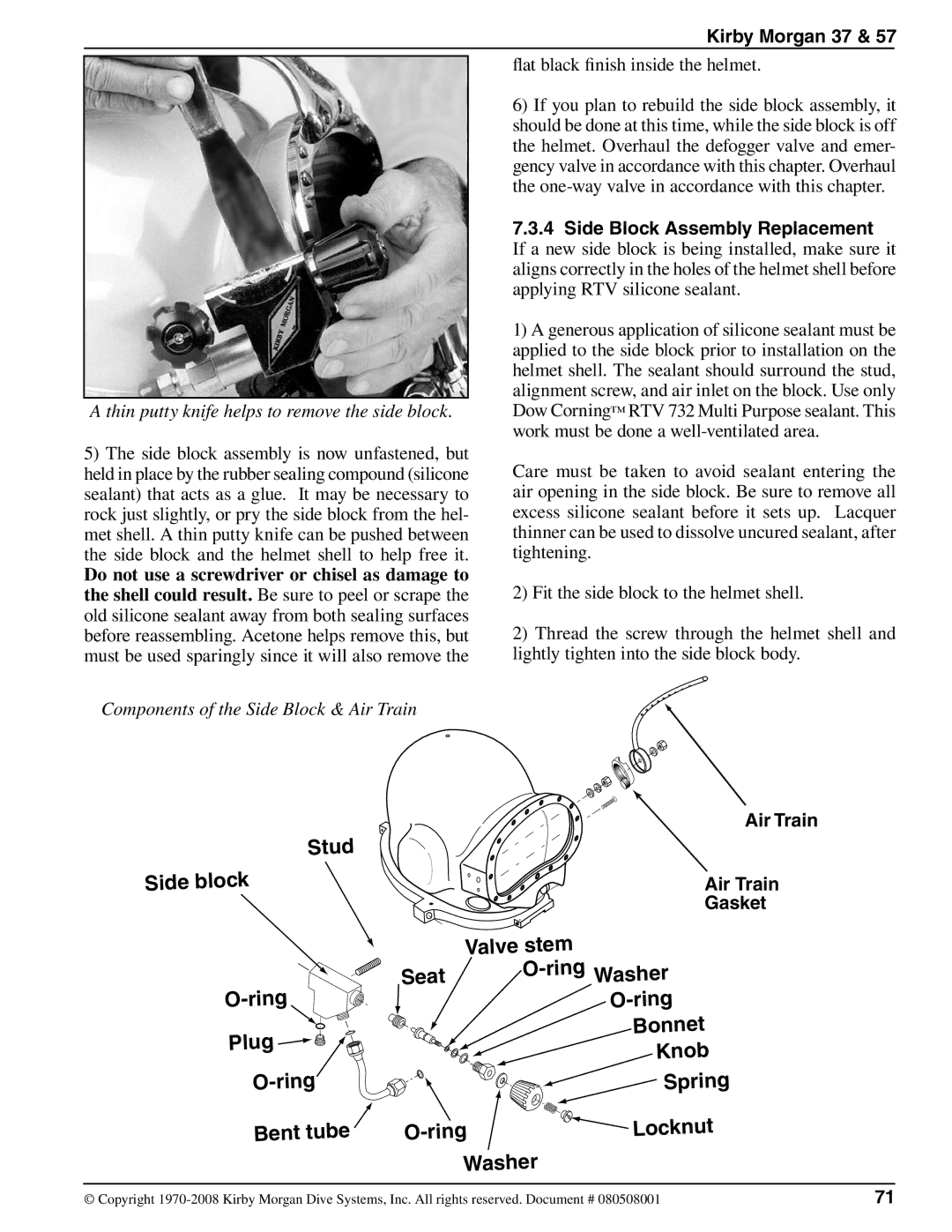 Kirby 37 Thin putty knife helps to remove the side block, Components of the Side Block & Air Train, Air Train Gasket 