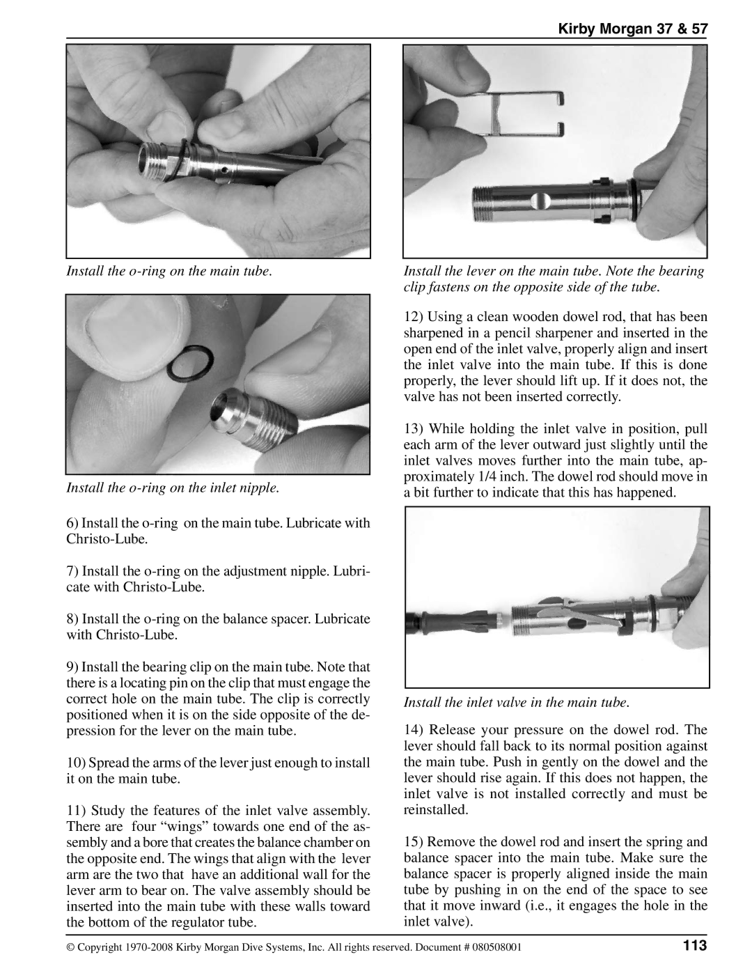 Kirby 37 appendix Install the inlet valve in the main tube, 113 