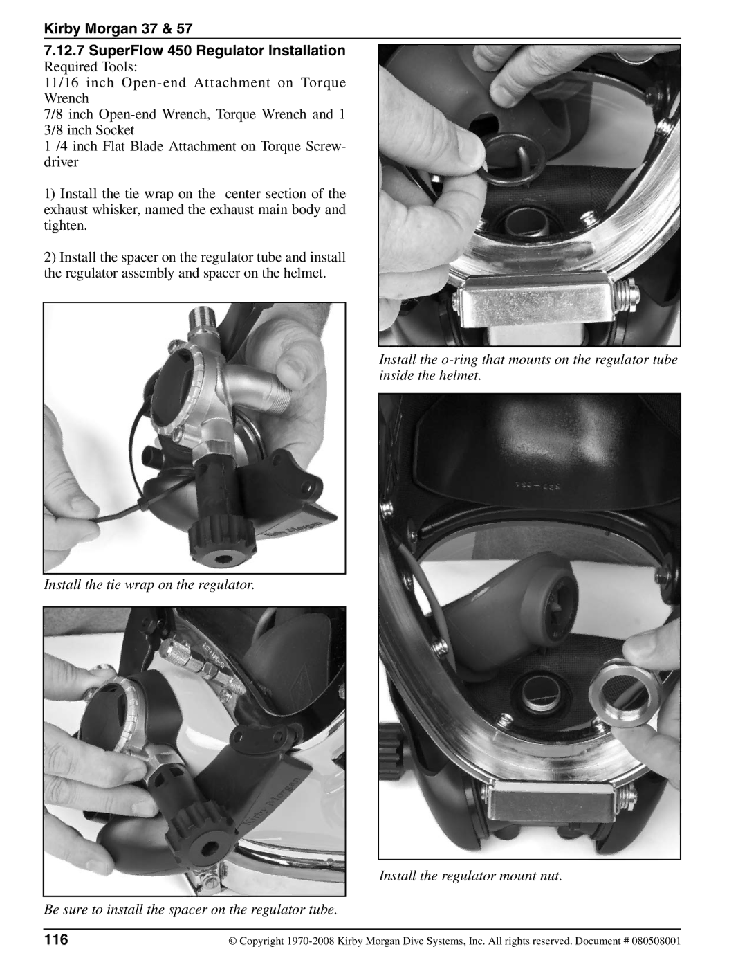 Kirby appendix Kirby Morgan 37 SuperFlow 450 Regulator Installation, 116 