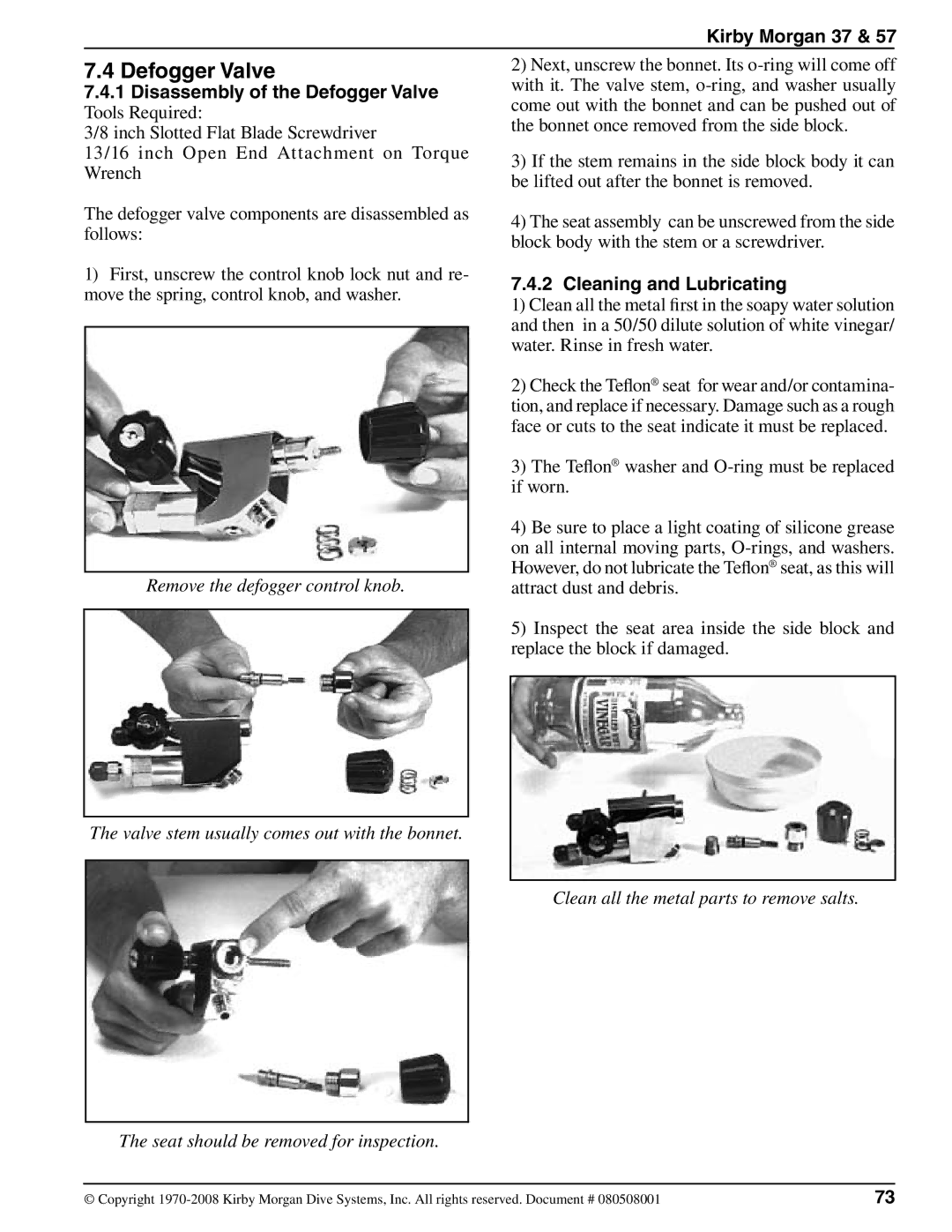 Kirby 37 Disassembly of the Defogger Valve, Cleaning and Lubricating, Clean all the metal parts to remove salts 