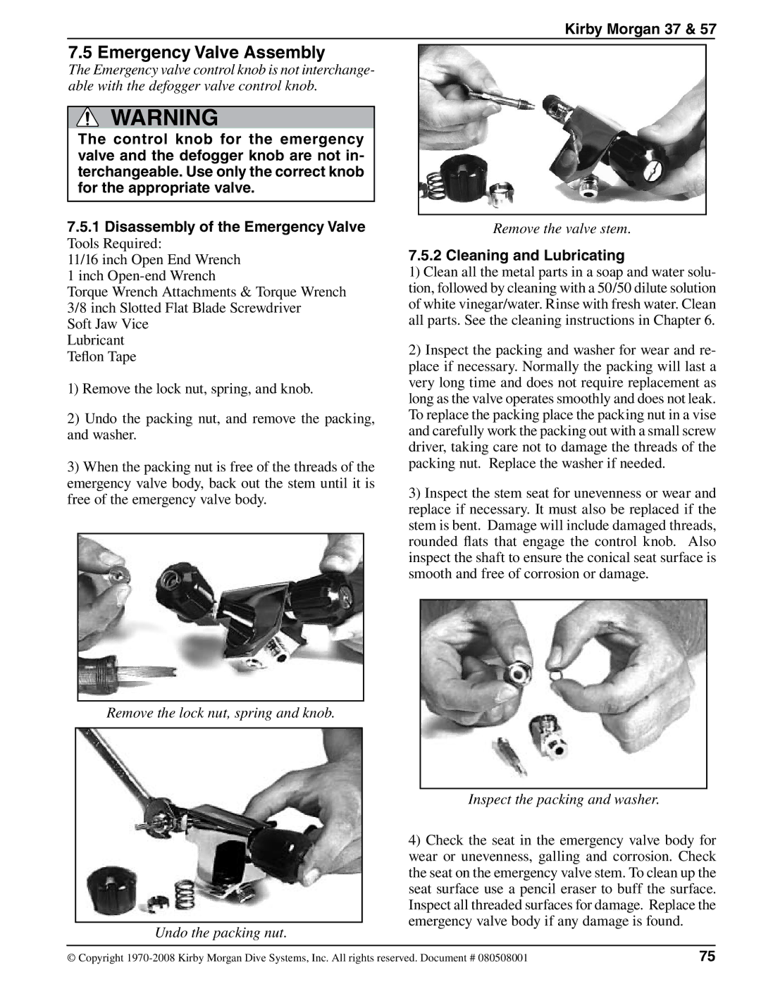 Kirby 37 appendix Emergency Valve Assembly, Remove the valve stem 