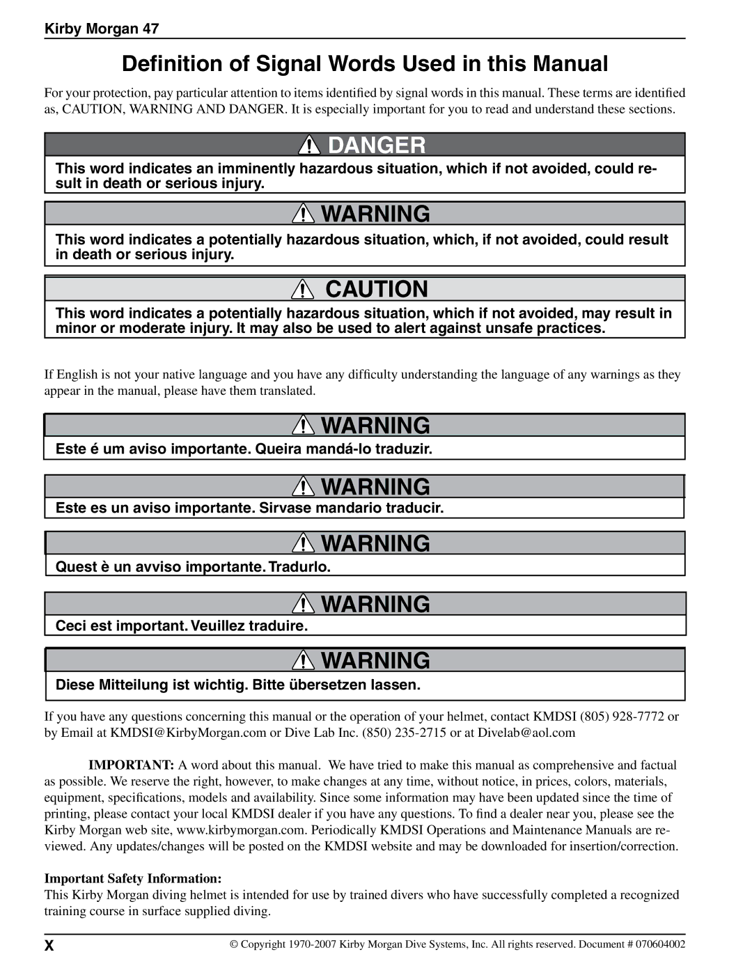 Kirby 47 manual Definition of Signal Words Used in this Manual 