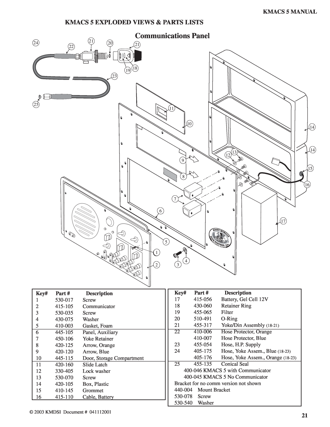 Kirby KMACS 5 EXPLODED VIEWS & PARTS LISTS, KMACS 5 MANUAL, 530-017, Screw, 415-105, Communicator, 530-035, 430-075 