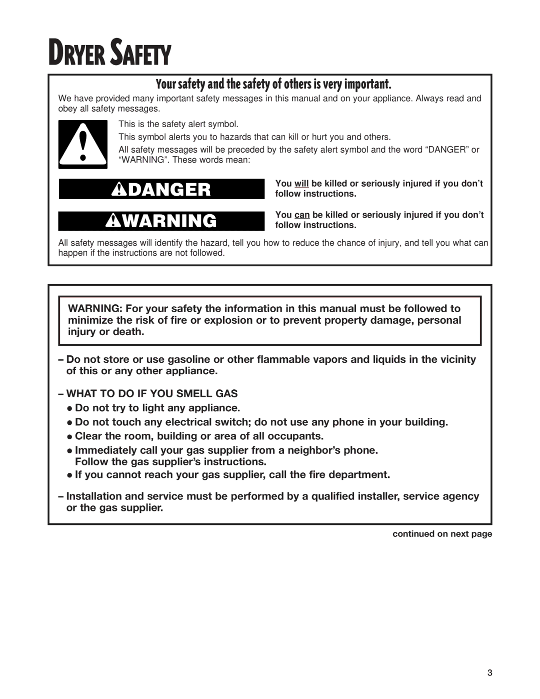 Kirkland Signature 3406079 warranty Dryer Safety, Your safety and the safety of others is very important 