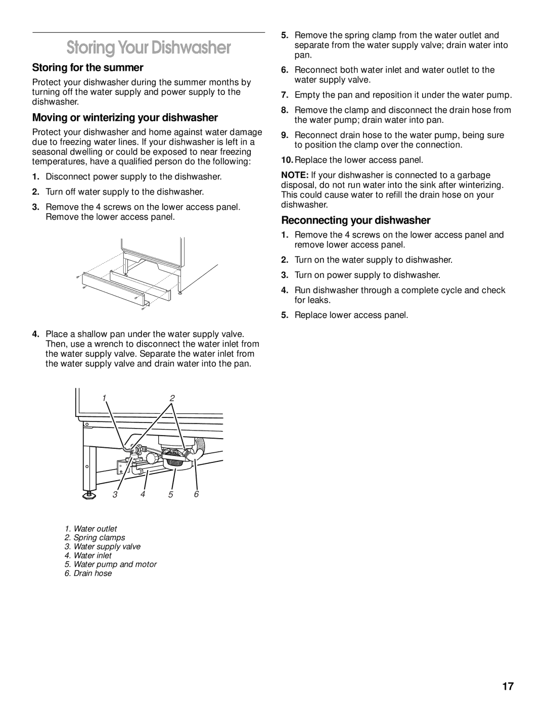 Kirkland Signature 8051560, SUD6000 Storing Your Dishwasher, Storing for the summer, Moving or winterizing your dishwasher 