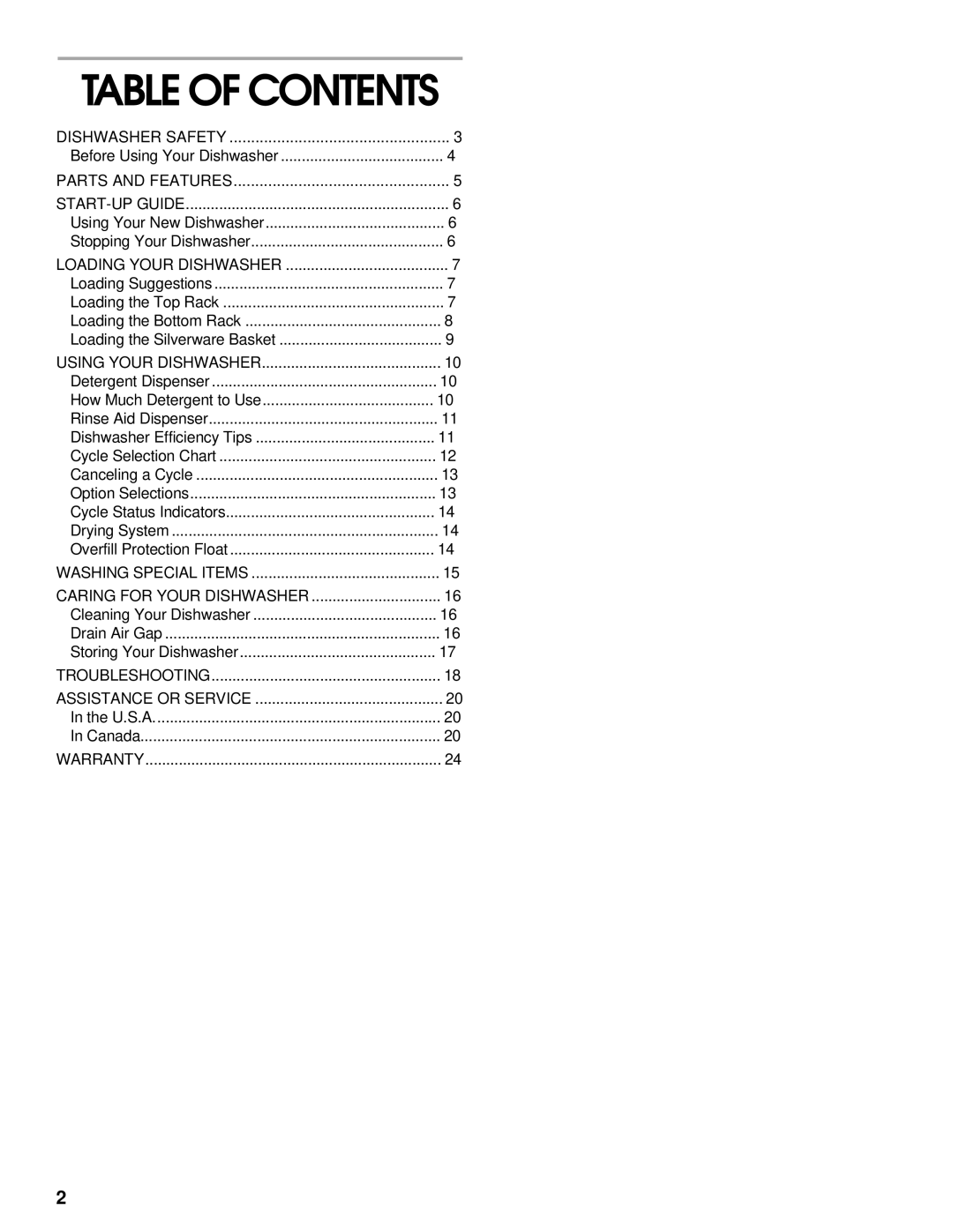 Kirkland Signature SUD6000, 8051560 manual Table of Contents 