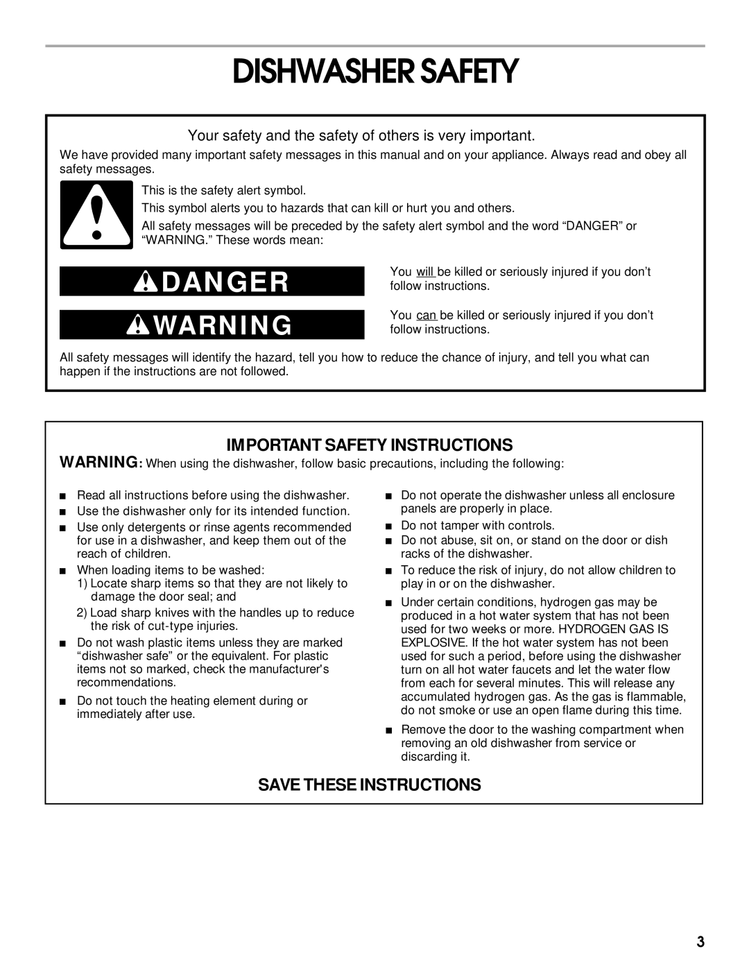 Kirkland Signature 8051560, SUD6000 manual Dishwasher Safety, Your safety and the safety of others is very important 