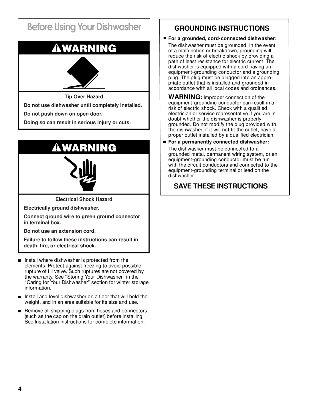 Kirkland Signature SUD6000, 8051560 manual For a grounded, cord-connected dishwasher, For a permanently connected dishwasher 