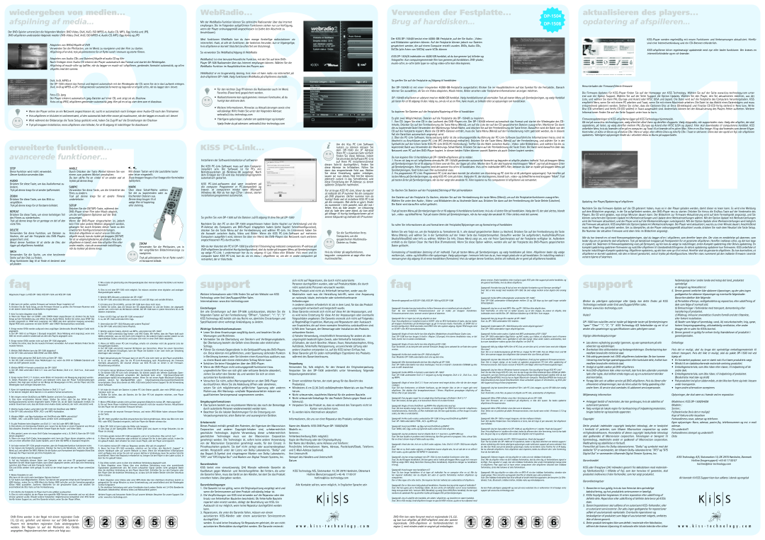 KiSS Networked Entertainment DP-1500S wiedergeben6von medien, afspilning af media, erweiterte funktionen, support, DP-1504 
