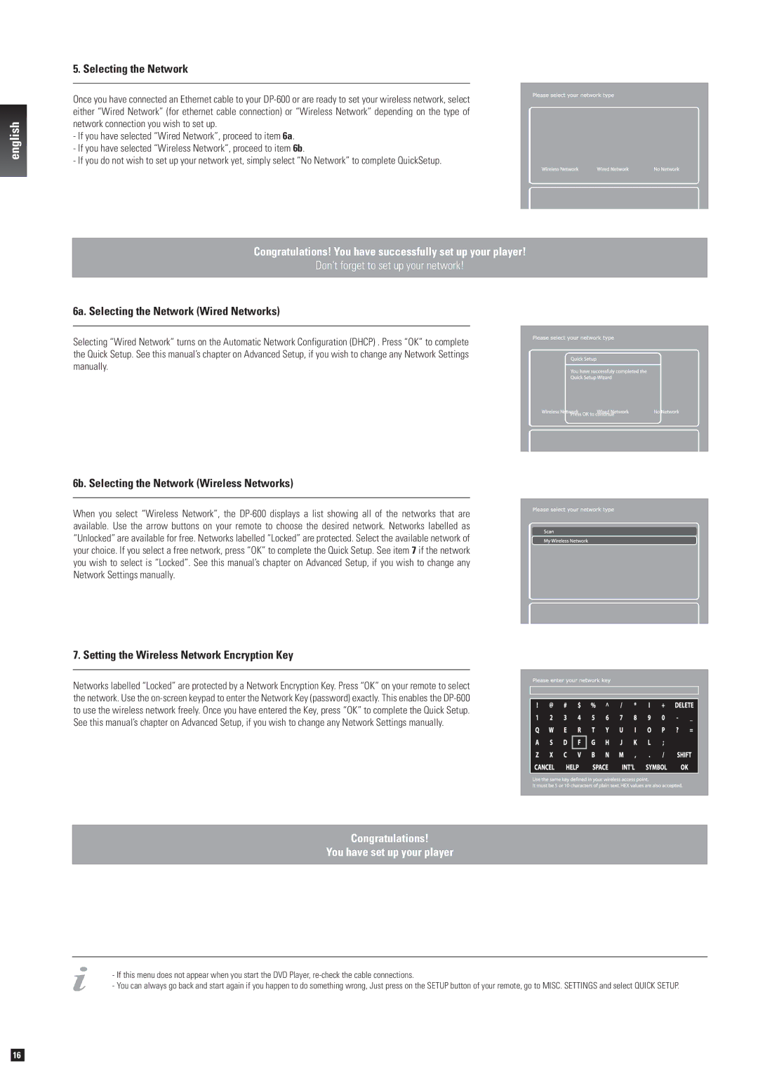 KiSS Networked Entertainment DP-600 manual 6a. Selecting the Network Wired Networks 