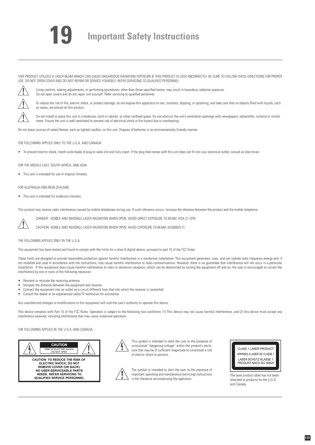 KiSS Networked Entertainment KiSS VR-558 Important Safety Instructions, Following Applies only to the U.S.A. and Canada 