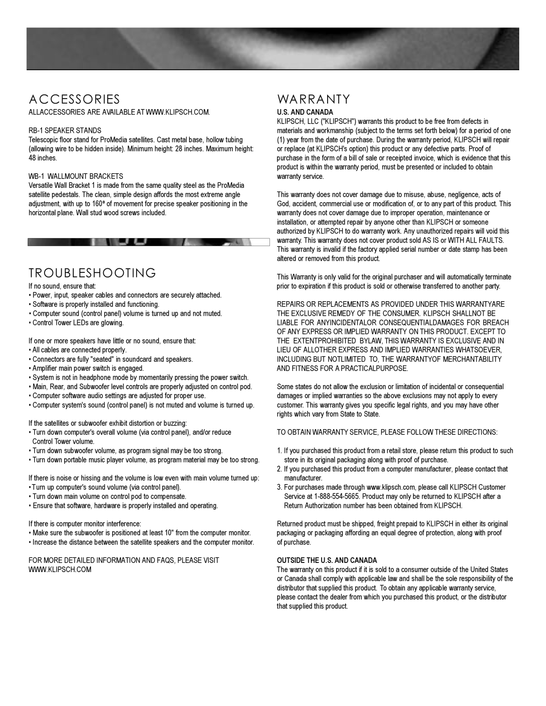 Kitchen Labs ProMediaTM manual Accessories, Troubleshooting, Warranty 