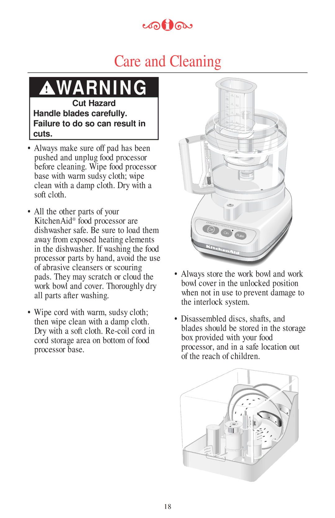 KitchenAid 11 CUP manual Care and Cleaning, Processor base 