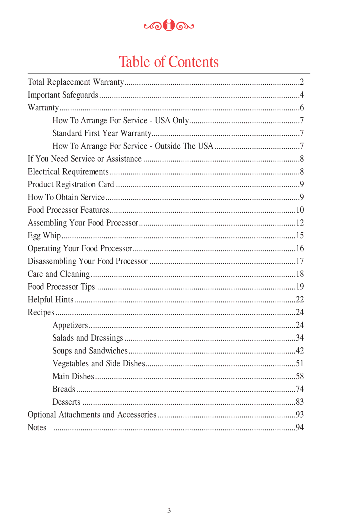 KitchenAid 11 CUP manual Table of Contents 