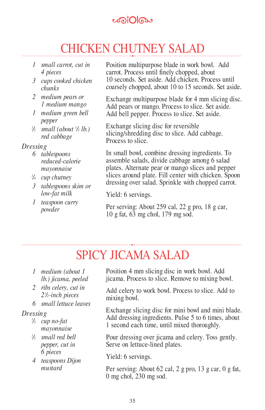 KitchenAid 11 CUP manual Chicken Chutney Salad, Spicy Jicama Salad 