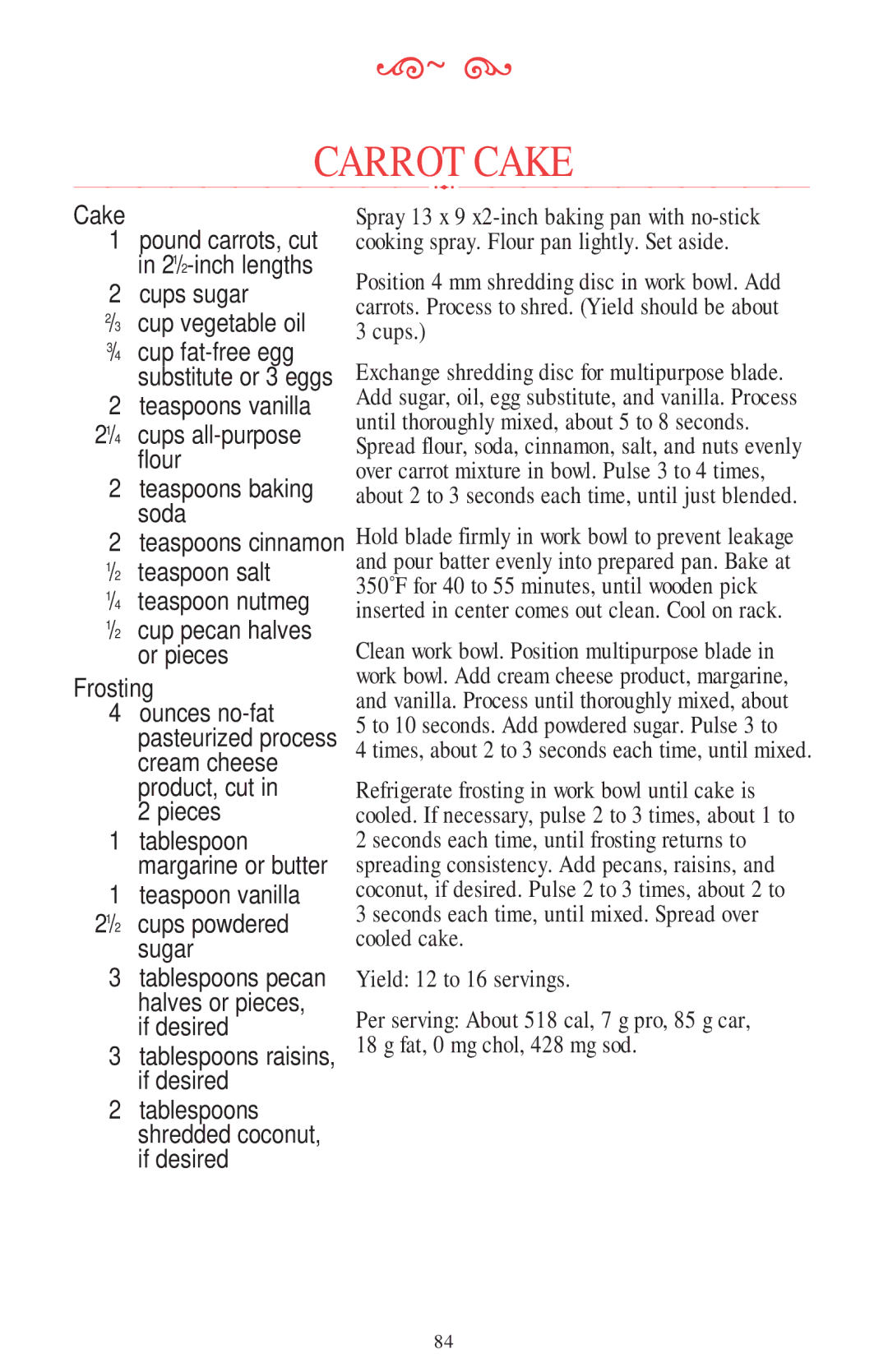 KitchenAid 11 CUP manual Carrot Cake 