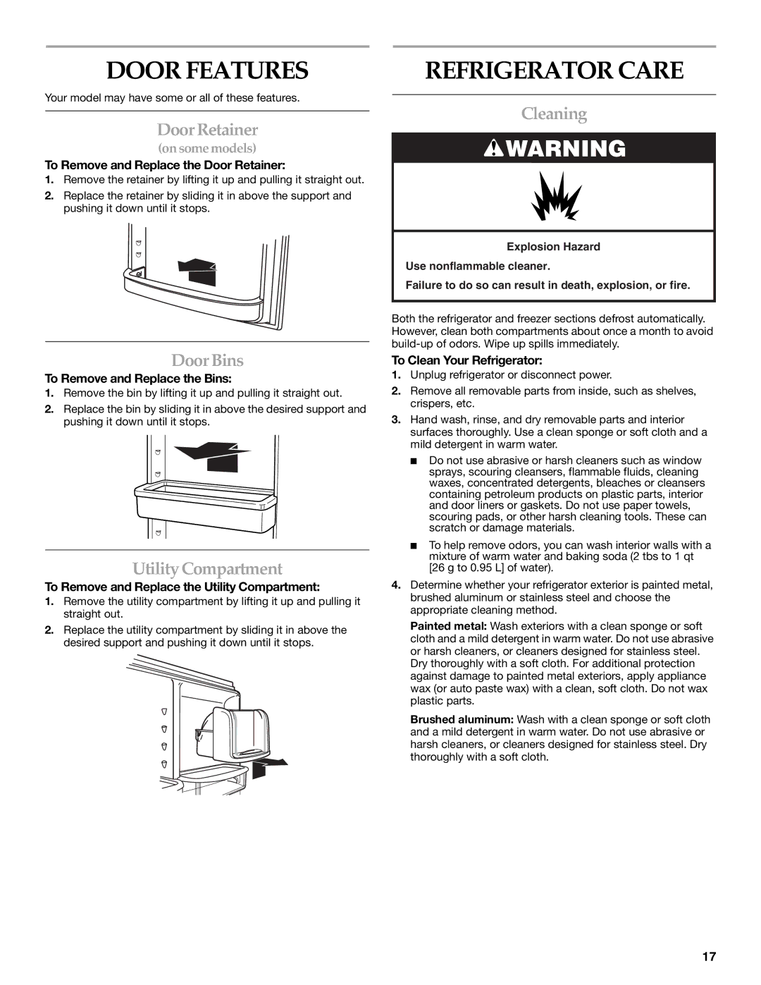 KitchenAid 12828154 manual Door Features, Refrigerator Care 