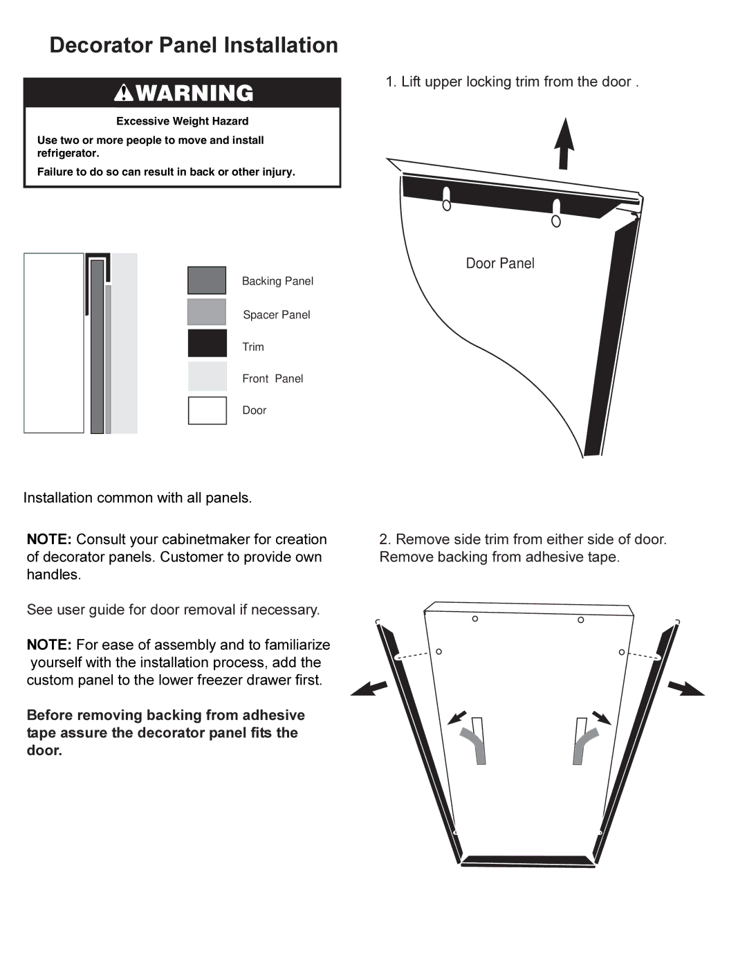 KitchenAid 12884405 dimensions Decorator Panel Installation 