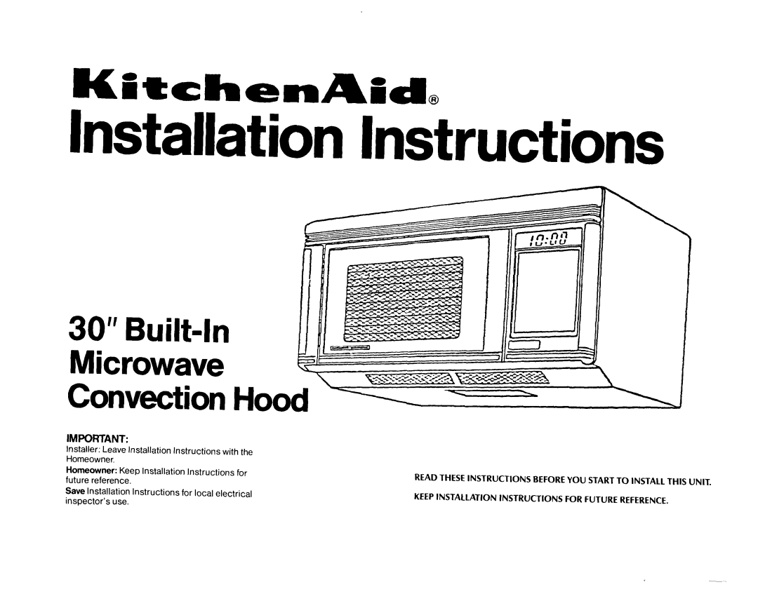 KitchenAid 1435 installation instructions Installation Instructions 