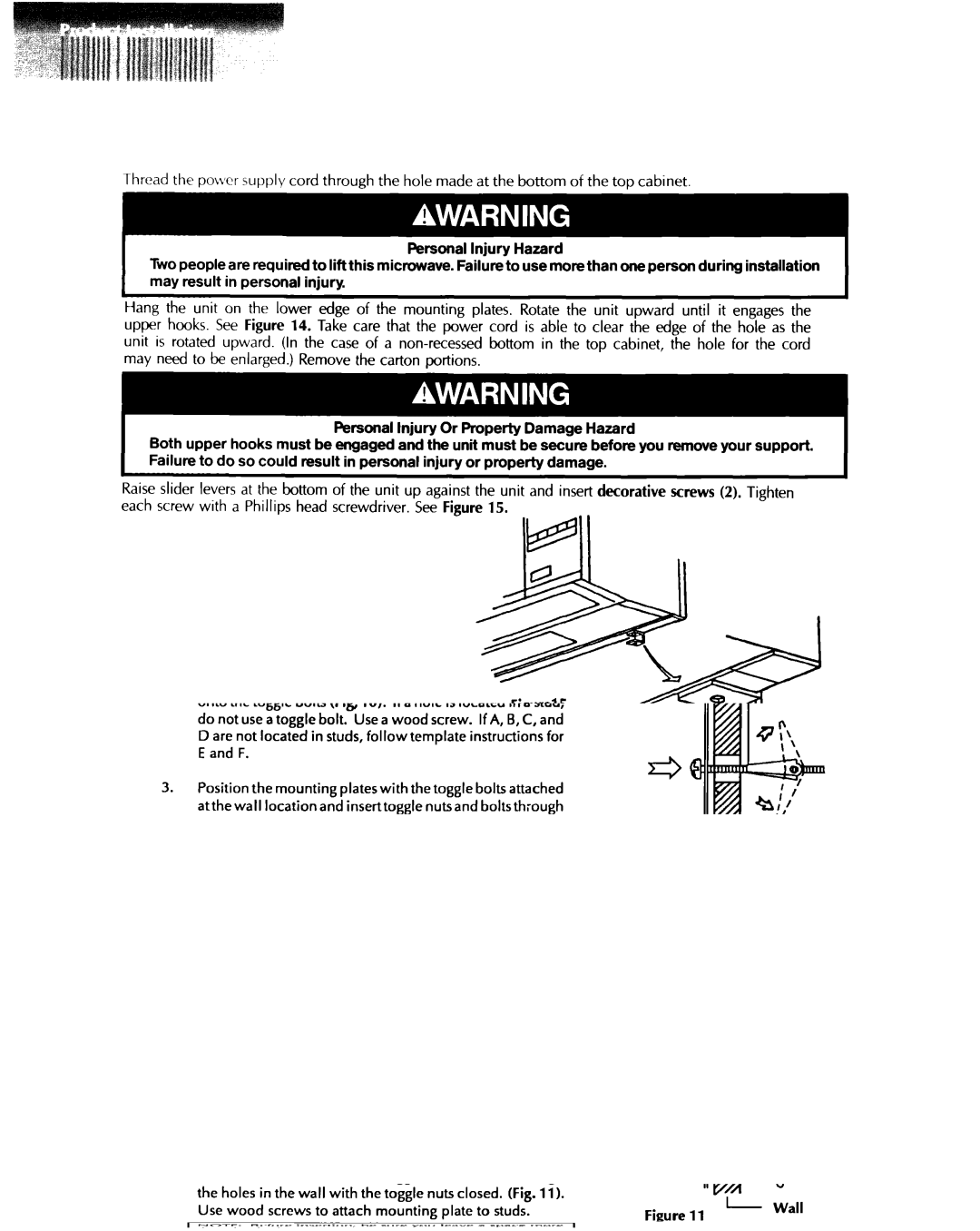 KitchenAid 1435 installation instructions Personal Injury Hazard 