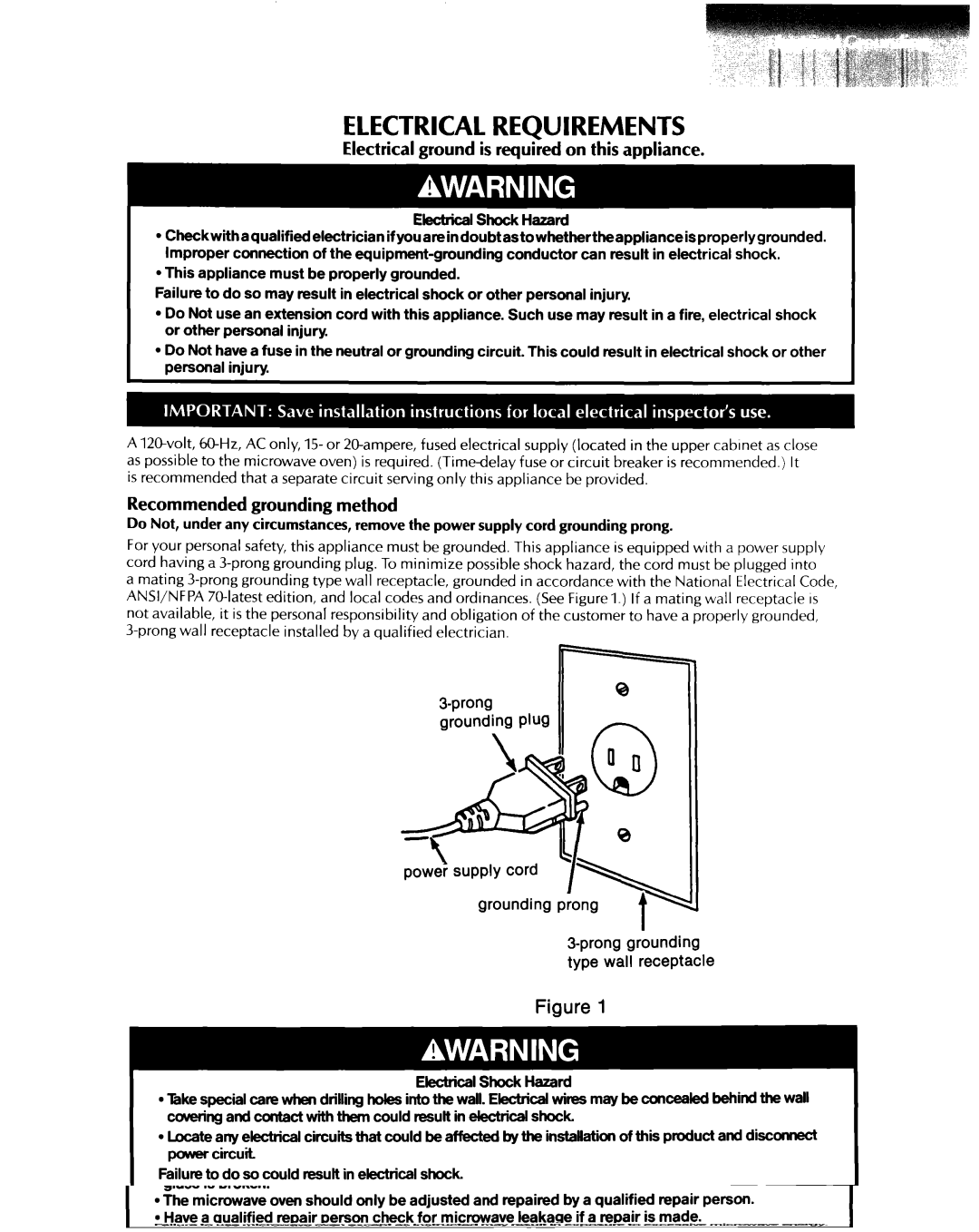 KitchenAid 1435 installation instructions Electrical Requirements, Electrical ground is required on this appliance 