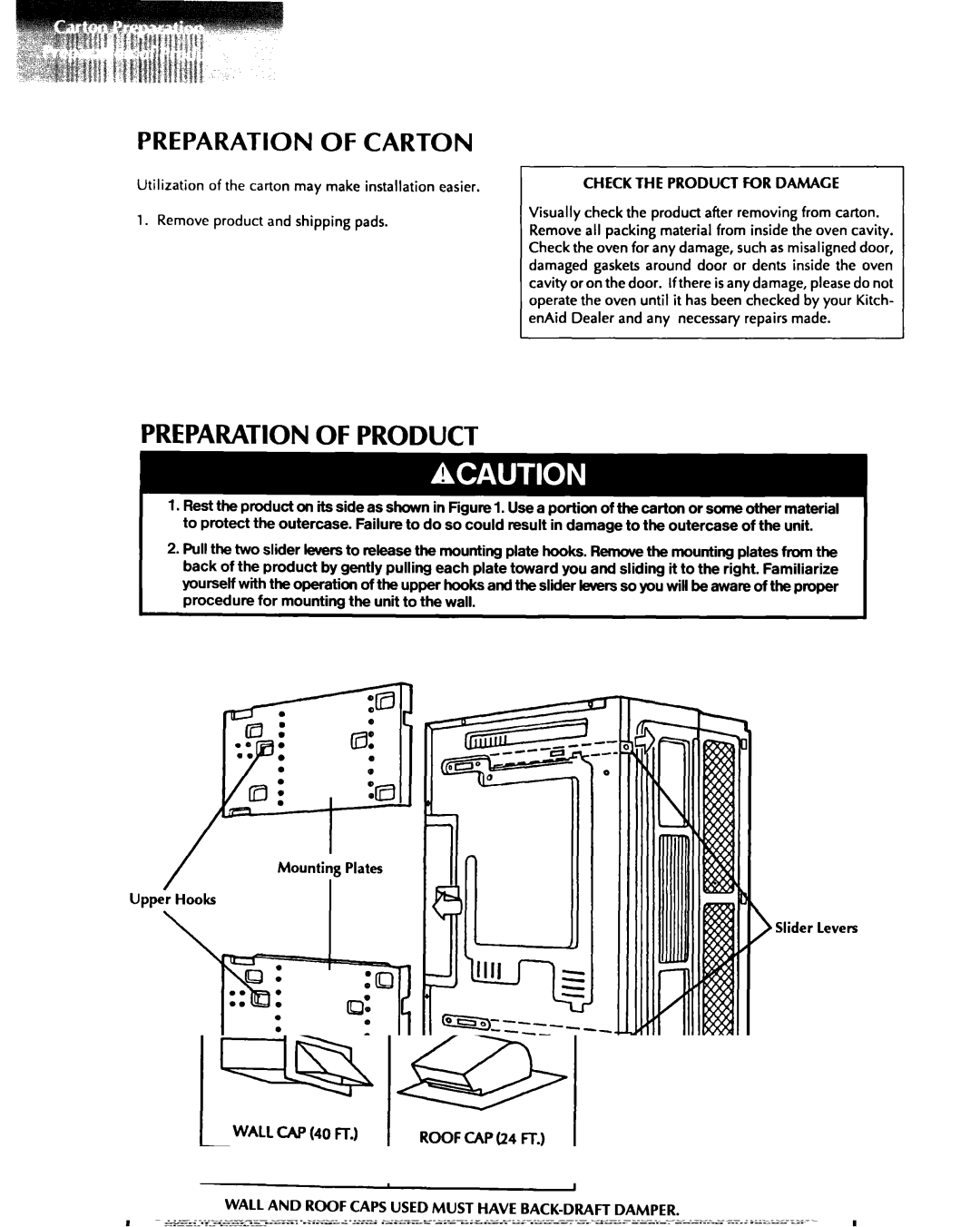 KitchenAid 1435 installation instructions Preparation of Product, Preparation of Carton 