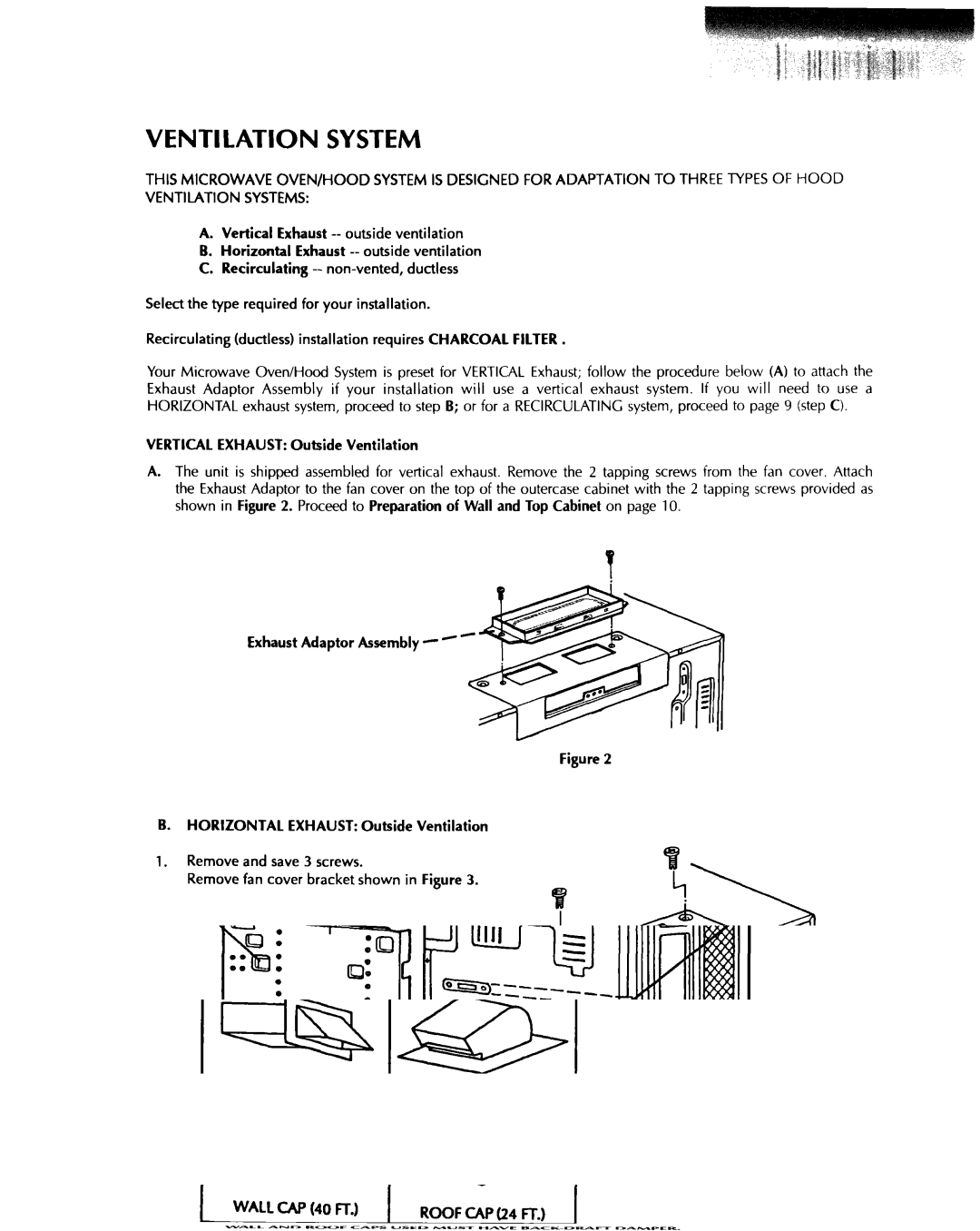 KitchenAid 1435 Ventilation System, Horizontal Exhaust -- outside ventilation, Vertical Exhaust Outside Ventilation 