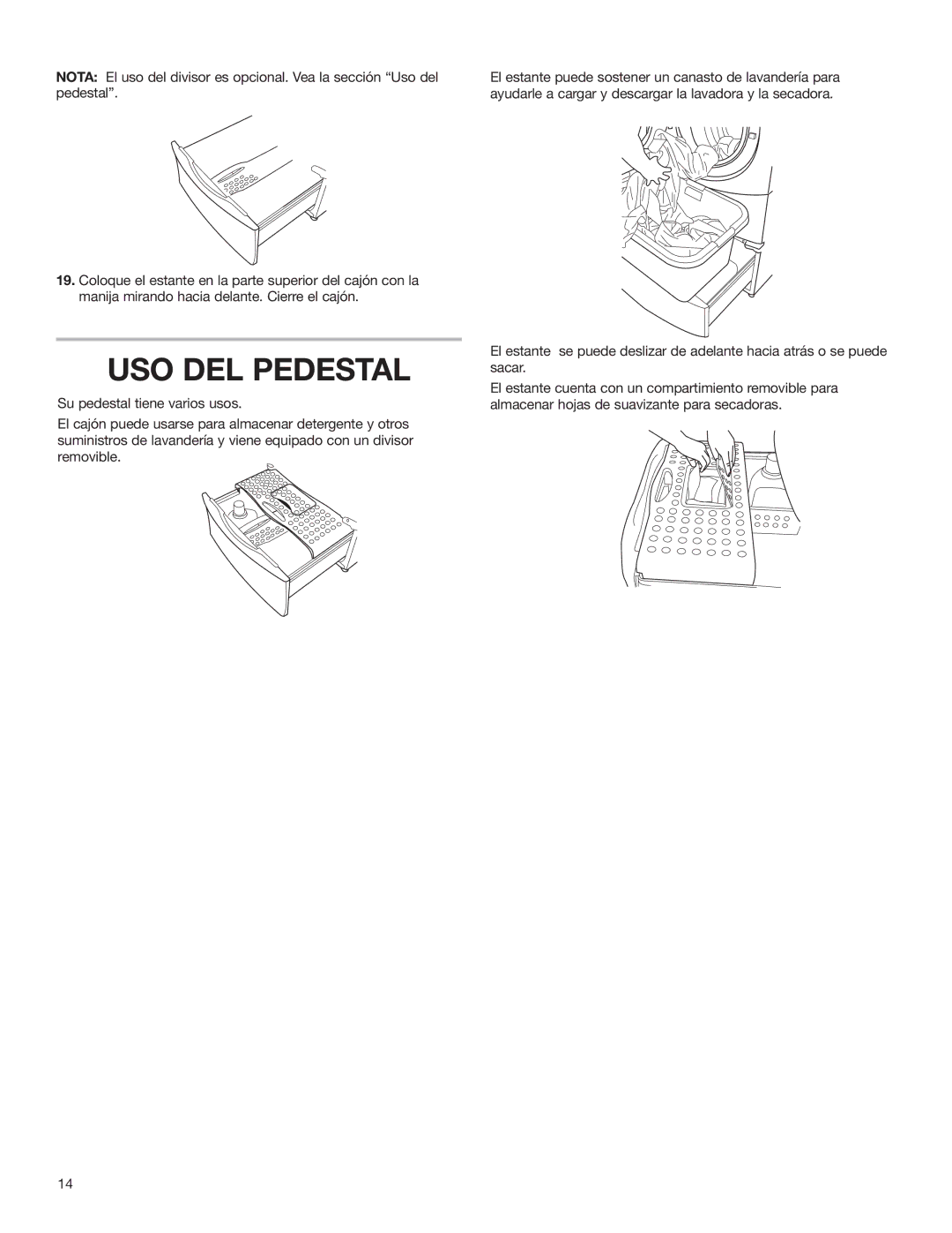 KitchenAid 15.5 (39.4 cm) Washer/Dryer Pedestal installation instructions USO DEL Pedestal 