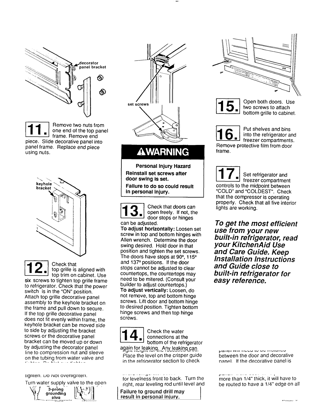 KitchenAid 2000-101 installation instructions 111Remove two nuts from one end of the top panel 