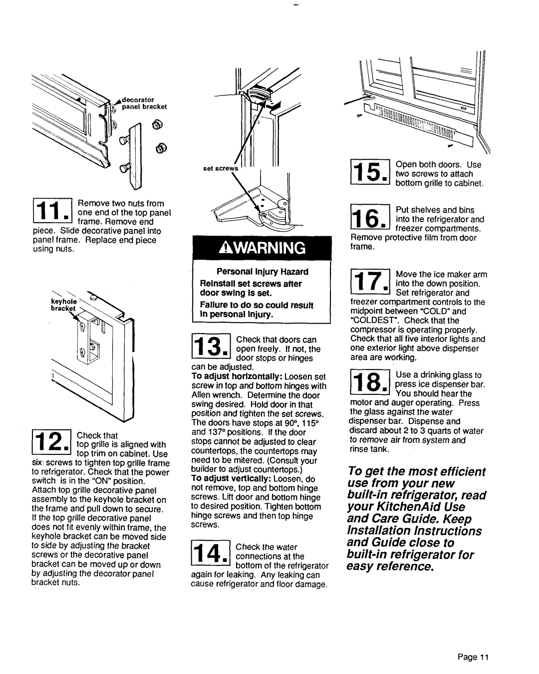 KitchenAid 2000491 installation instructions Open both doors. Use, To remove air from system and rinse tank 