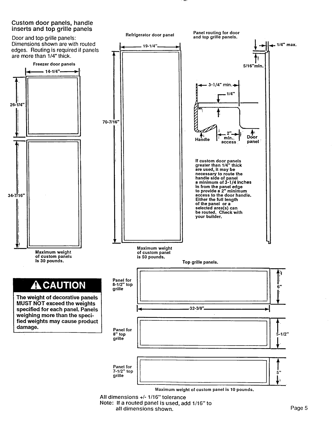 KitchenAid 2000491 installation instructions Custom door panels, handle inserts and top grille panels 