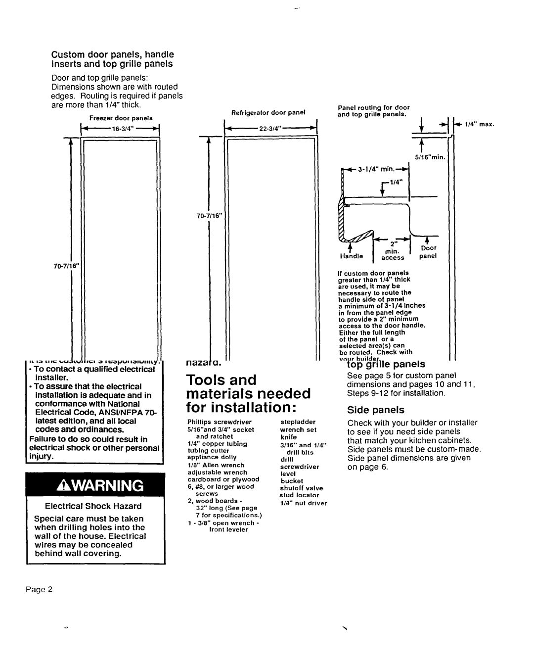 KitchenAid 2000495 installation instructions Custom door Panels, handle Inserts and top grille panels, Decorative panels 