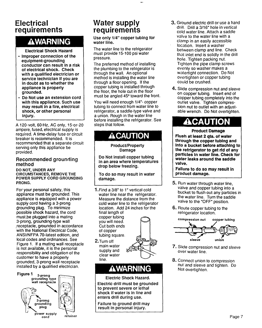 KitchenAid 2000495 Recommended grounrling method, Water supply requirements, Electrical requirements 