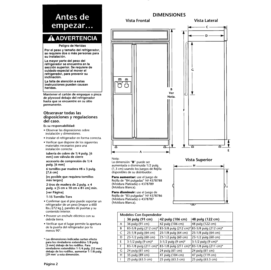 KitchenAid 2003757 installation instructions Obseravar todas las disposiciones y regulaciones del case, Vista, Superior 