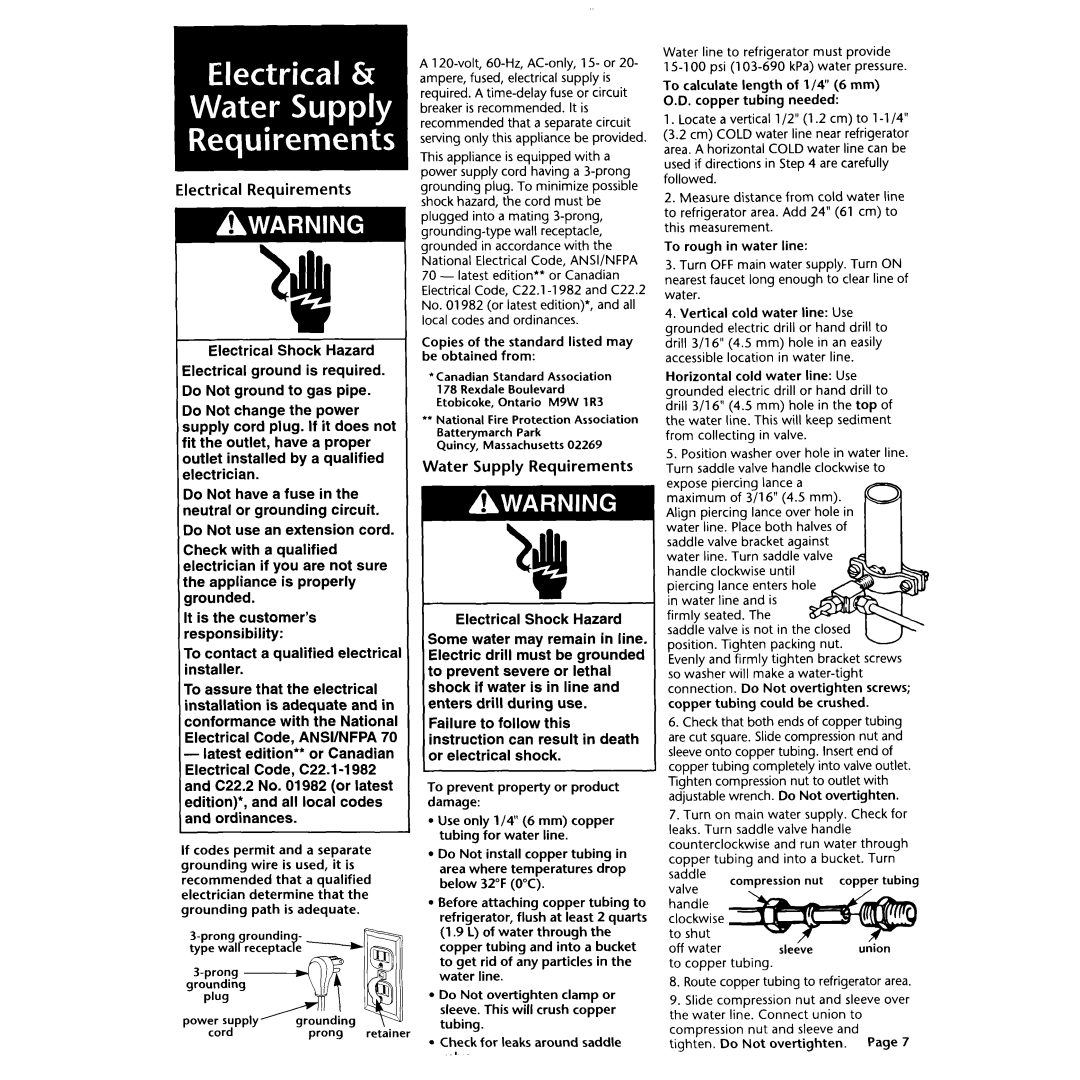 KitchenAid 2003757 installation instructions Copies of the standard listed may be obtained from, To rough in water line 