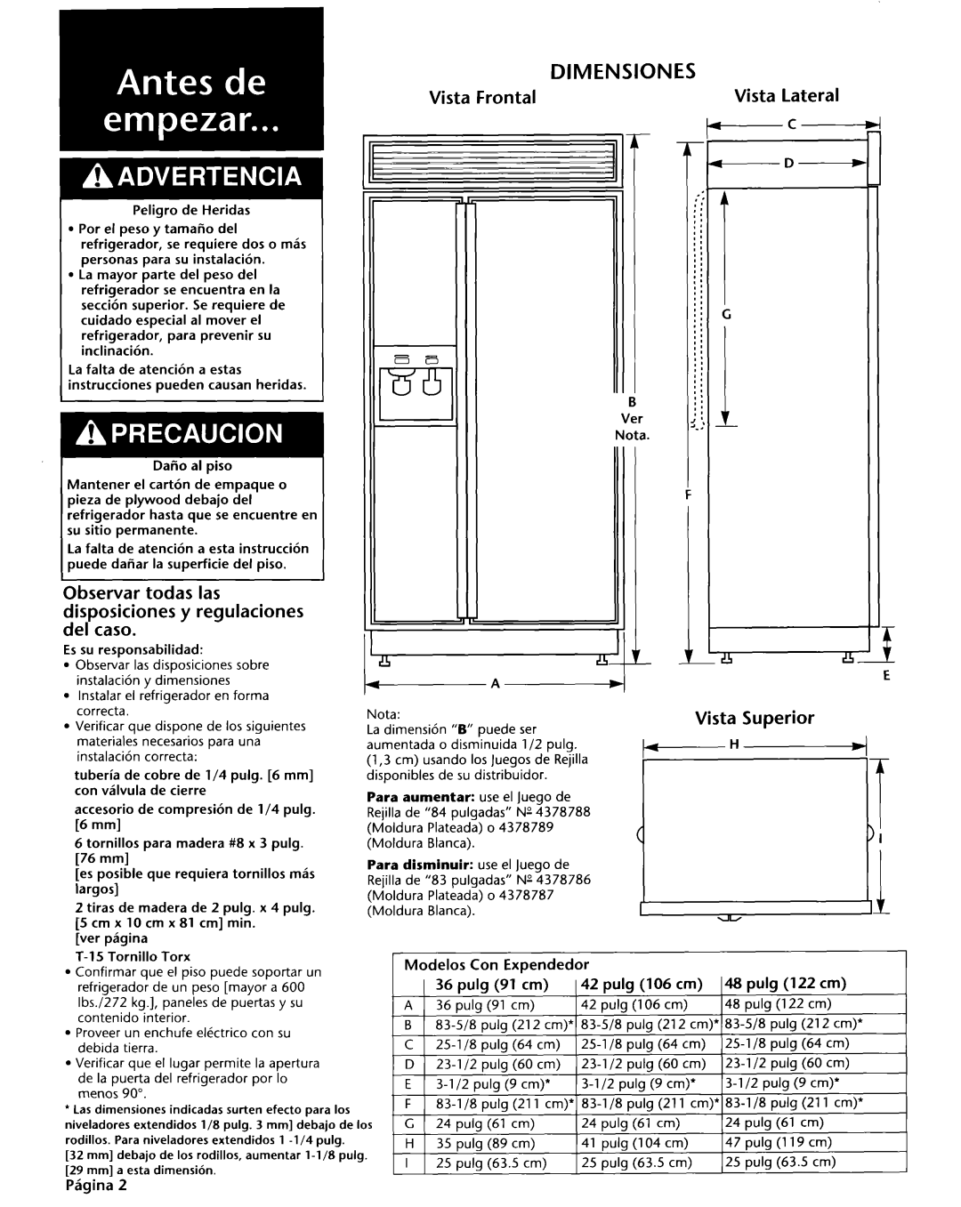 KitchenAid 2004022 installation instructions Vista Frontal, Vista Superior, B5 mm1 