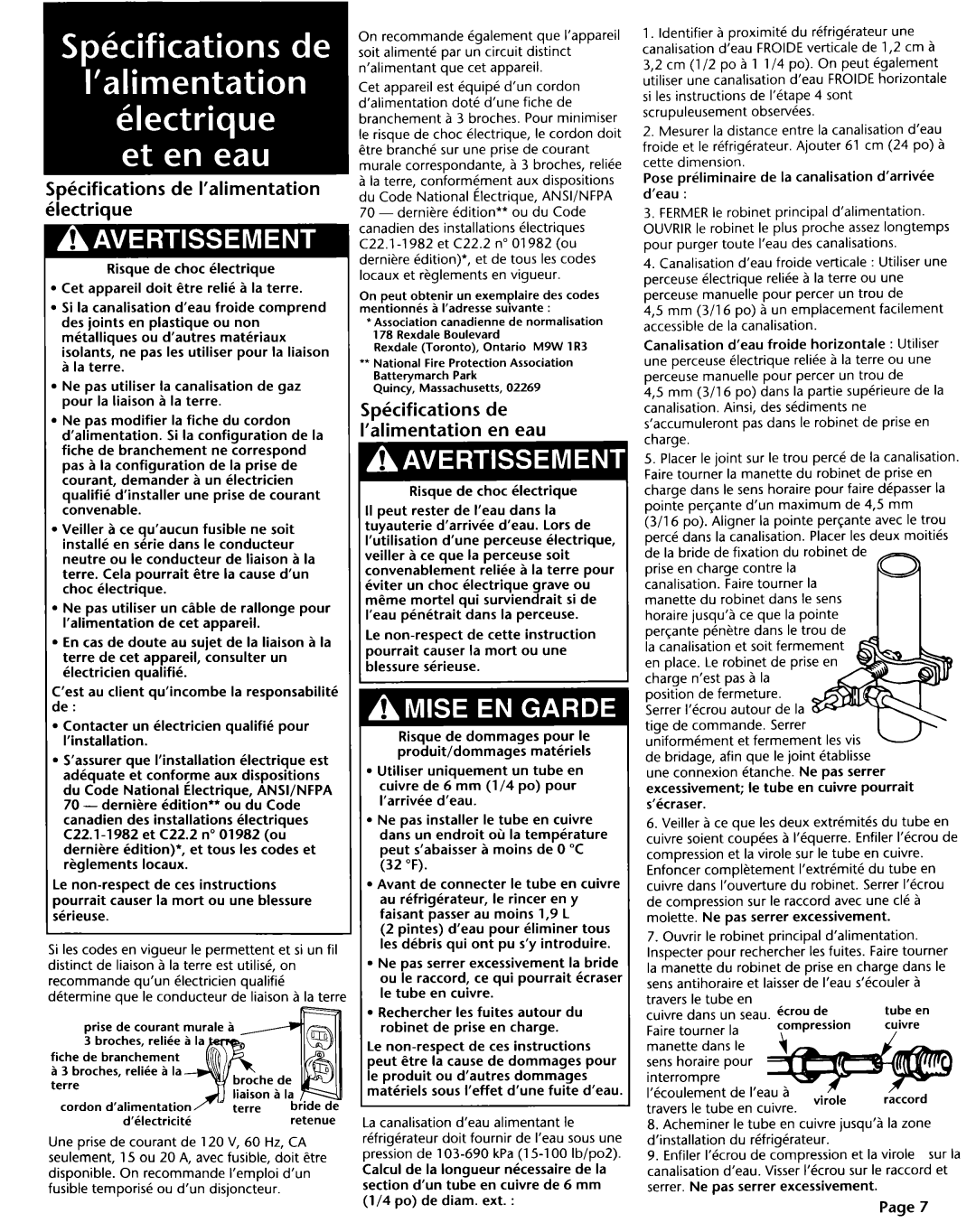 KitchenAid 2004022 installation instructions klectrique, pkifications de ‘alimentation en eau 