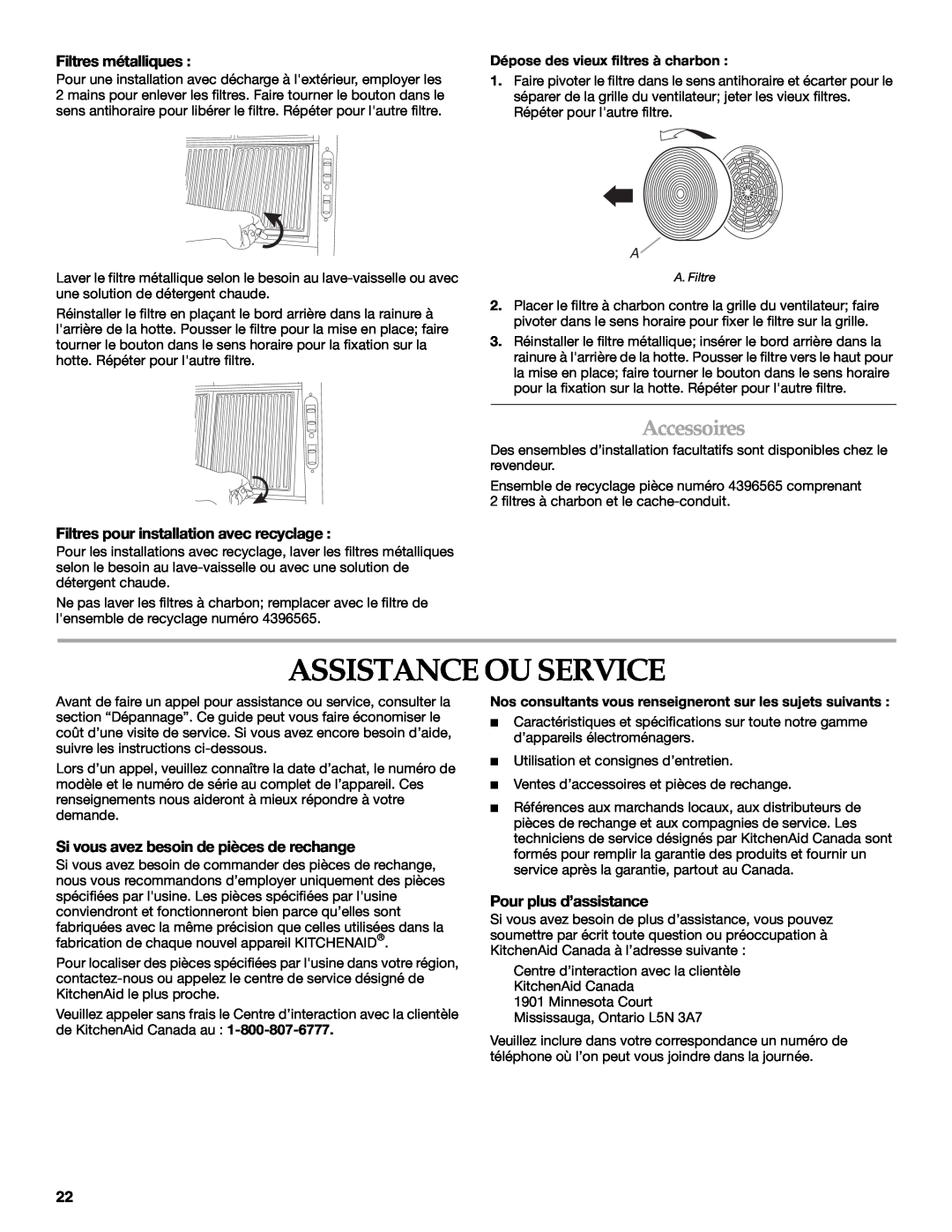 KitchenAid 2005 Assistance Ou Service, Accessoires, Filtres métalliques, Filtres pour installation avec recyclage 
