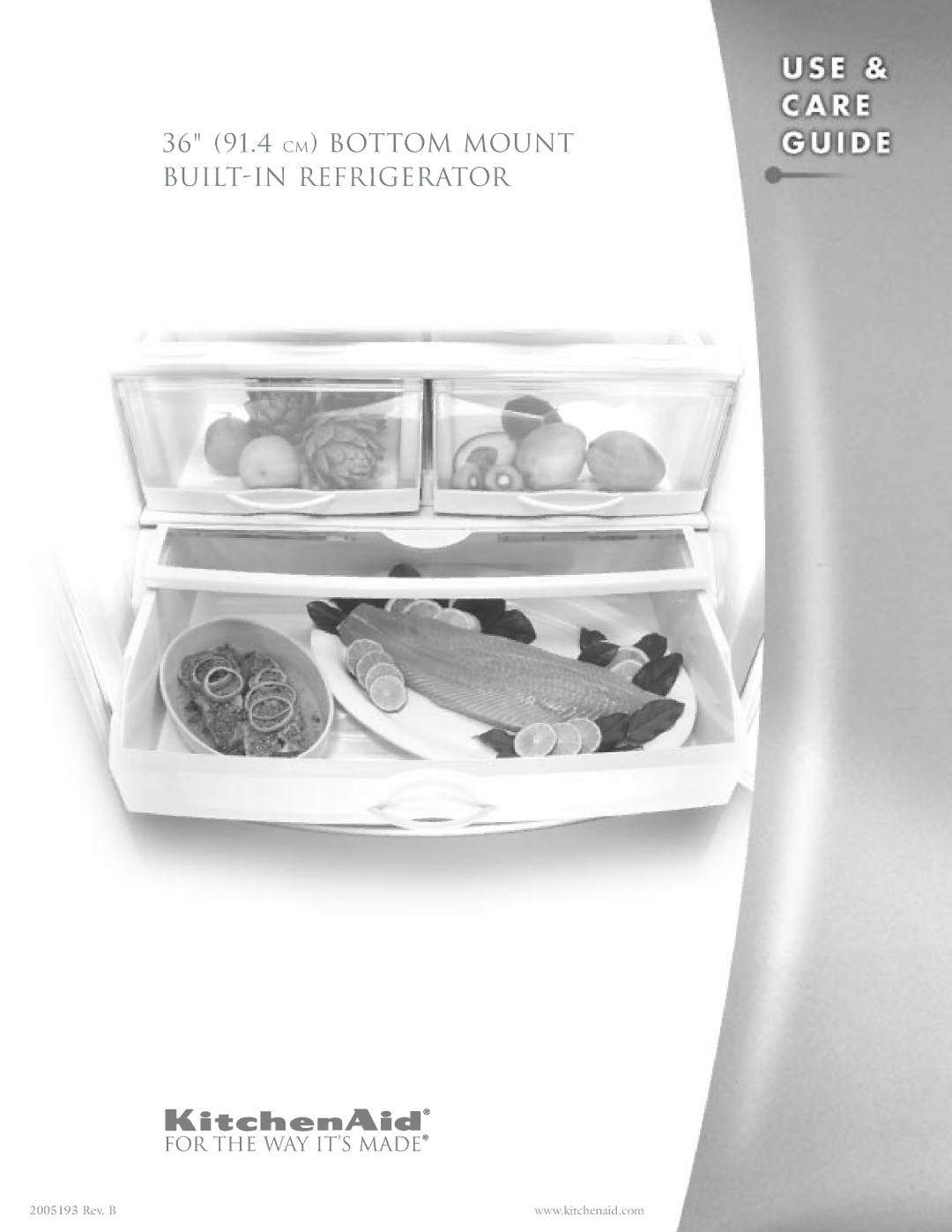 KitchenAid 2005193 manual 36 91.4 CM Bottom Mount BUILT-IN Refrigerator 