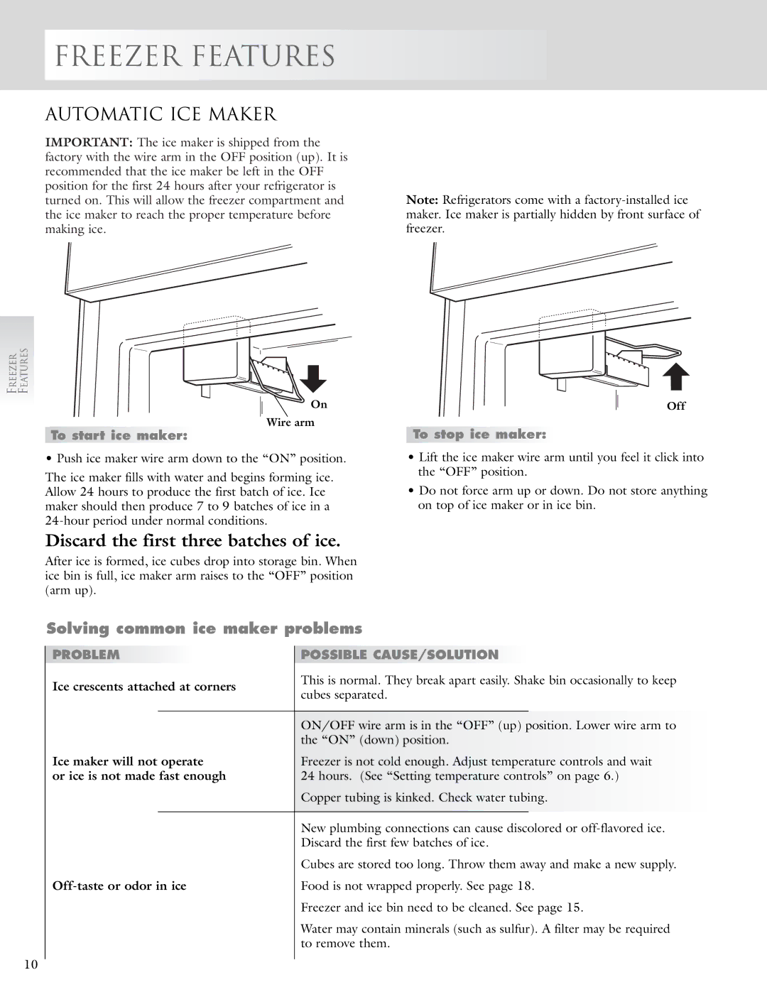 KitchenAid 2005193 manual Freezer Features, Automatic ICE Maker, Solving common ice maker problems 