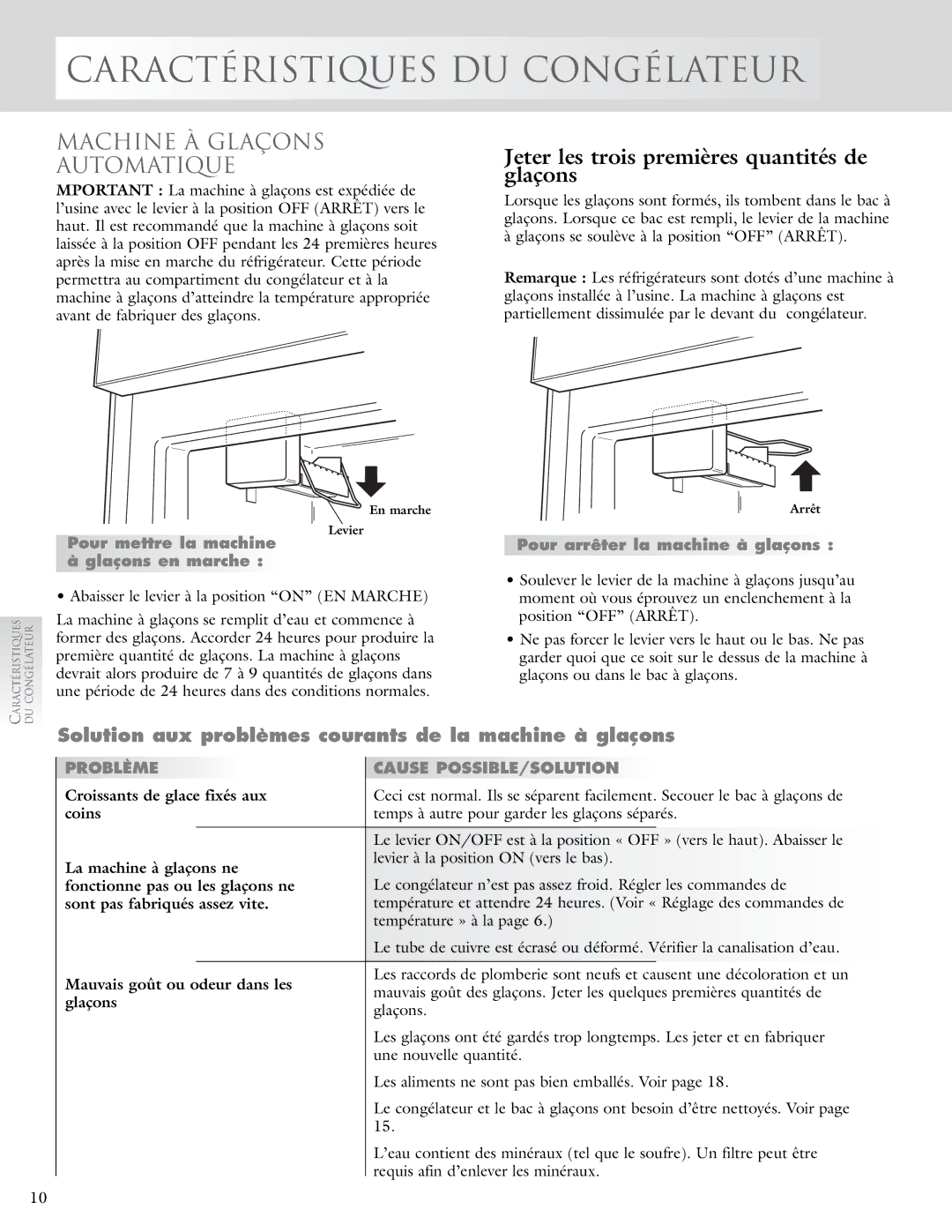 KitchenAid 2005193 manual Caractéristiques DU Congélateur, Machine À Glaçons Automatique, Problème 