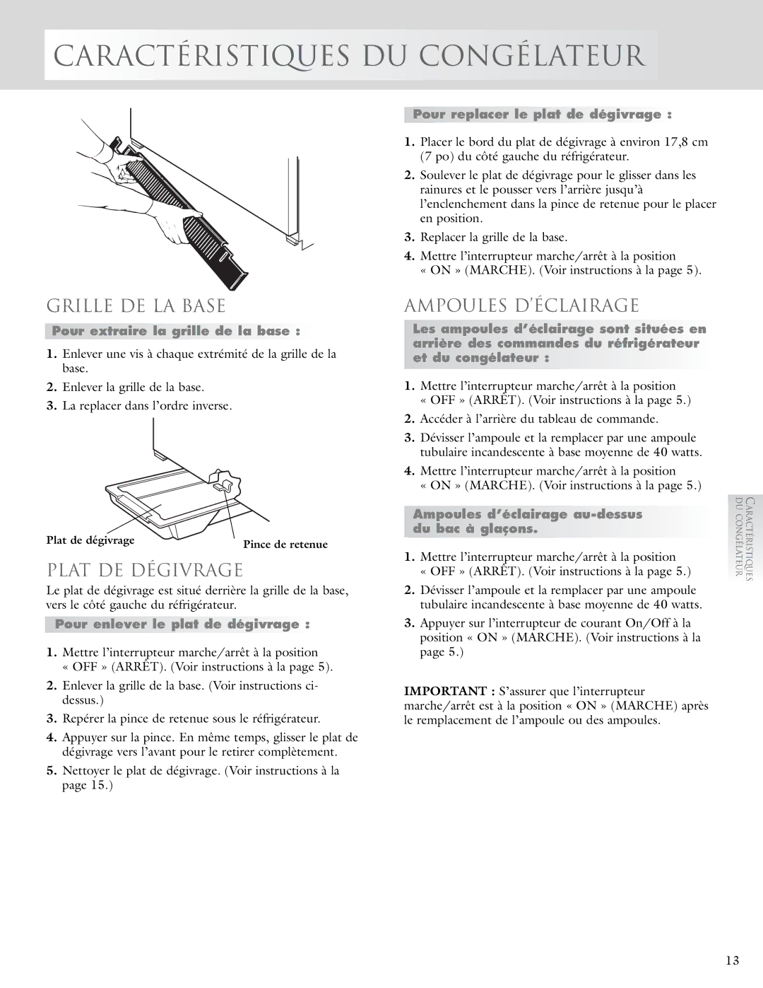 KitchenAid 2005193 manual Grille DE LA Base, Plat DE Dégivrage 